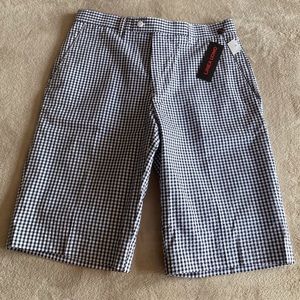NWT Linea Uomo Men’s Casual Flat Front Shorts Size 32 Blue/White Searsucker